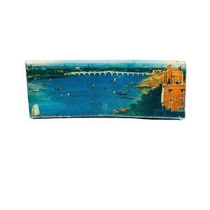 Vintage 1950s Scenic Clutch Novelty Bridge Photo Print Triangle Purse